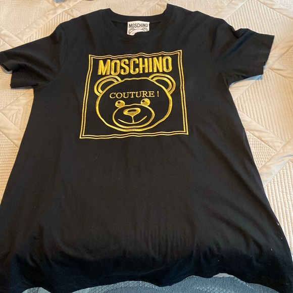 Moschino couture mini tee shirt dress with gold embroidered bear logo. - Picture 4 of 5